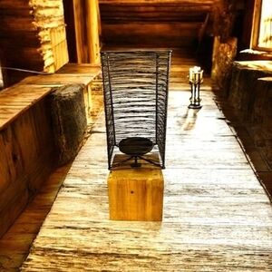 Vintage Jumbo Vail Candle Holder 22.5" Wood Metal Stand Artisan Farmhouse Decor